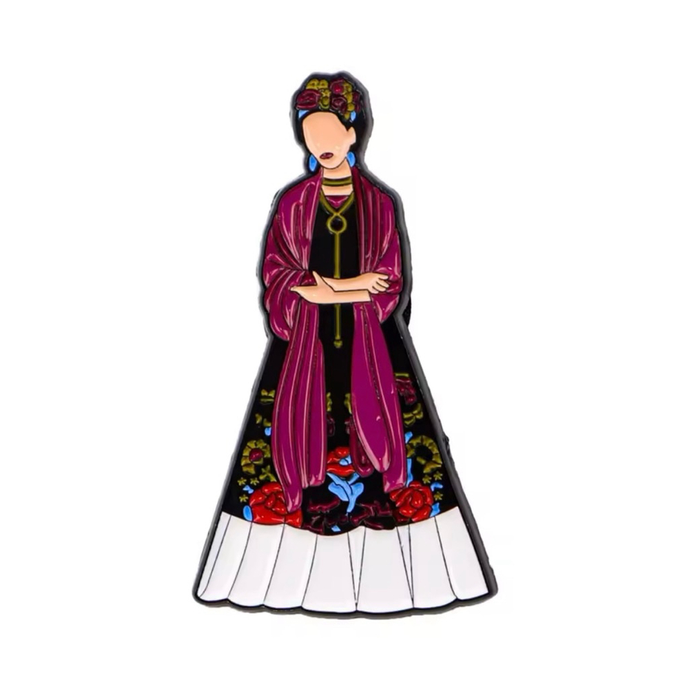 Frida-Inspired Pink Shawl Enamel Pin - Women Jewelry